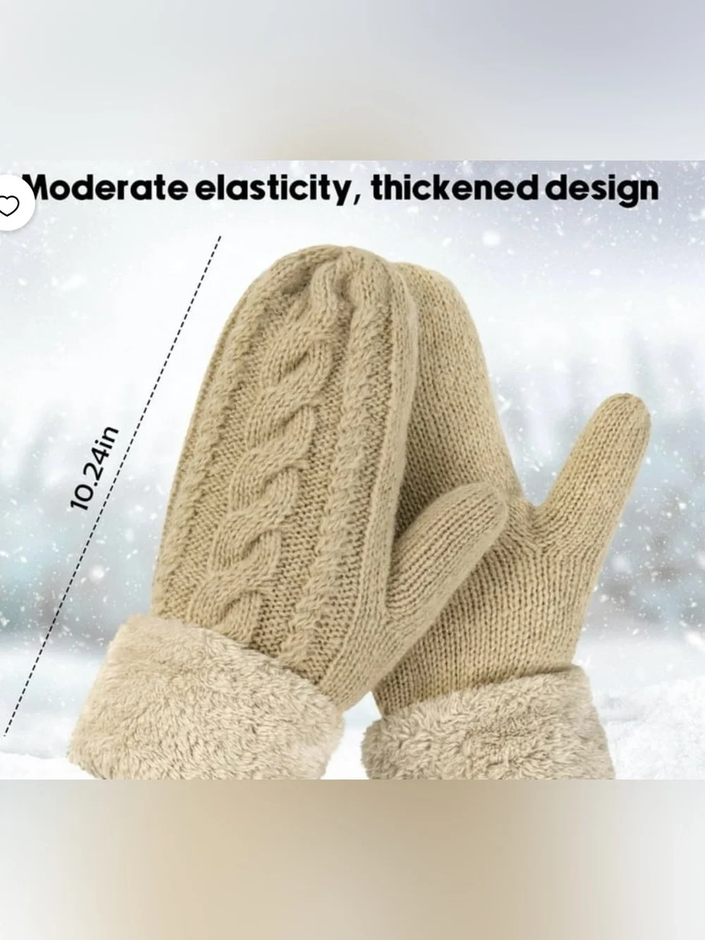 Loritta 2Pcs Winter Knit Gloves/Mittens with Cozy Thick Lining Black/Beige NWT